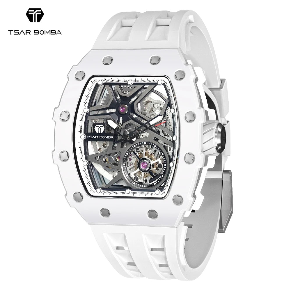 For Luxury Automatic Mechanical MIYOTA Movement Mens Watch Carbon Fiber Case Tonneau Shape Analog Dial Sapphire Crystal