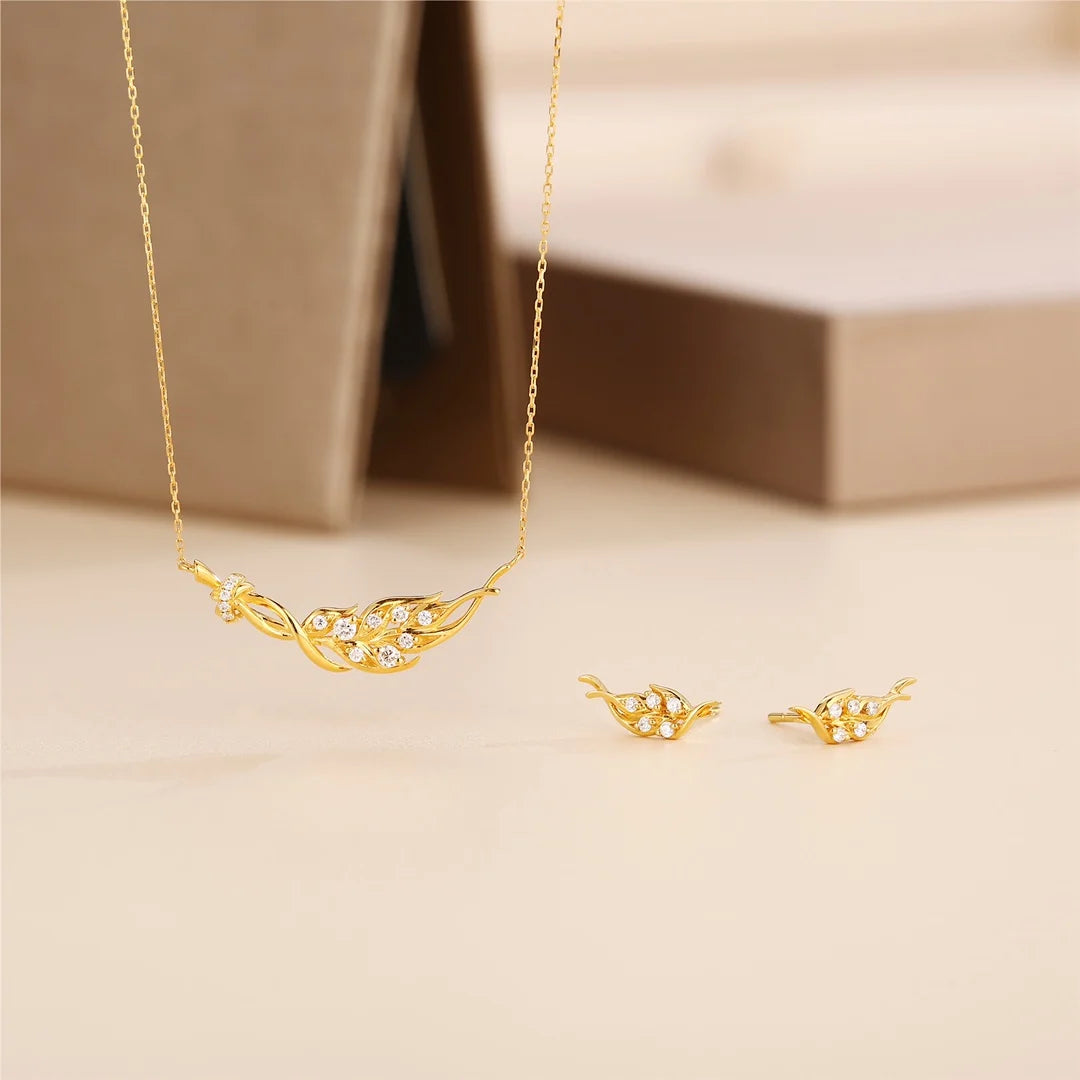 H&F Original Natural Diamond Stud Necklace Set Solid 18k Gold Diamond Luxurious Necklace Set for Women