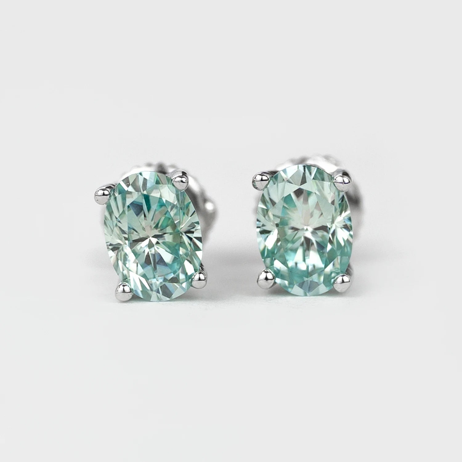 Jovovasmile 1ct 5*7mm 925 Silver Sapphire Champagne Light Blue Oval Cut D VVS1 Moissanite Stud Earrings Women