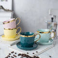 Nordic Light Luxury Gold Plated Ceramic Cup and Saucer With Spoon Coffee Cup Gift Set Color Glaze Office Home Drinking Cup