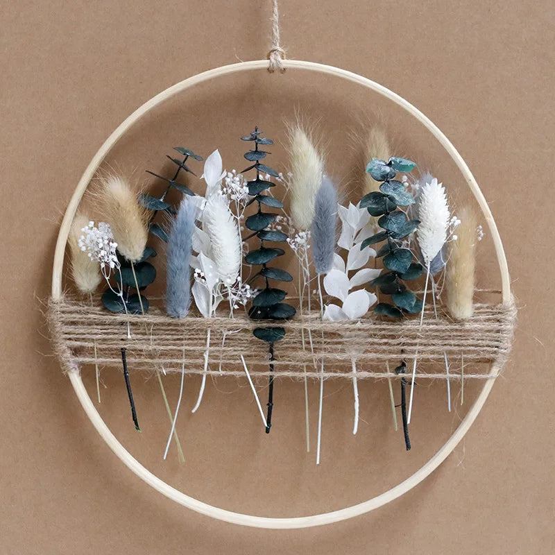 D72 Handcrafted Dried Flower Wreath Wall Decor Natural Real Flower Wall Hanging with Iron Ring and Jute Rope Creative Gifts
