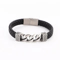 Personalized Magnetic Clasp Bangle Bracelet Stainless Steel Chain Leather Bracelet Braided Leather Bracelet Women