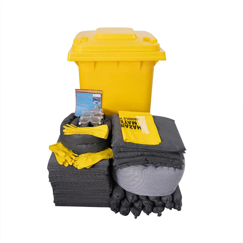 Oilspillpro Gery Absorbent Pad Oil Absorbing Mat 240L Wheelie Bin Spill Kit HealthRun HKITS240 L-GUA Model Made in Jiangsu