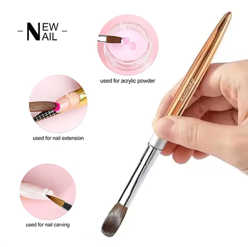 Professional Kolinsky Hair DIY Nail Art Tool Luxury 100% Acrylic Nail Pen Beauty Tool with Metal Handle Salon Quality