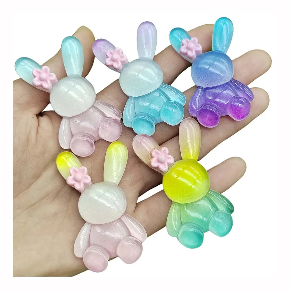 Lovely Shinny Animal Resin Charms Gradient Ramp Color Rabbit for Children Girls Hair Pin Mobile Phone Decorations
