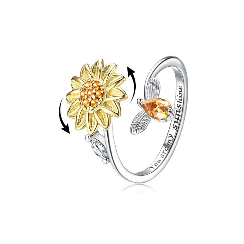 2025 Personalized Open Adjustable Fidget Rings Sunflower Spinner Ring Flower Moon Star Stackable Rings
