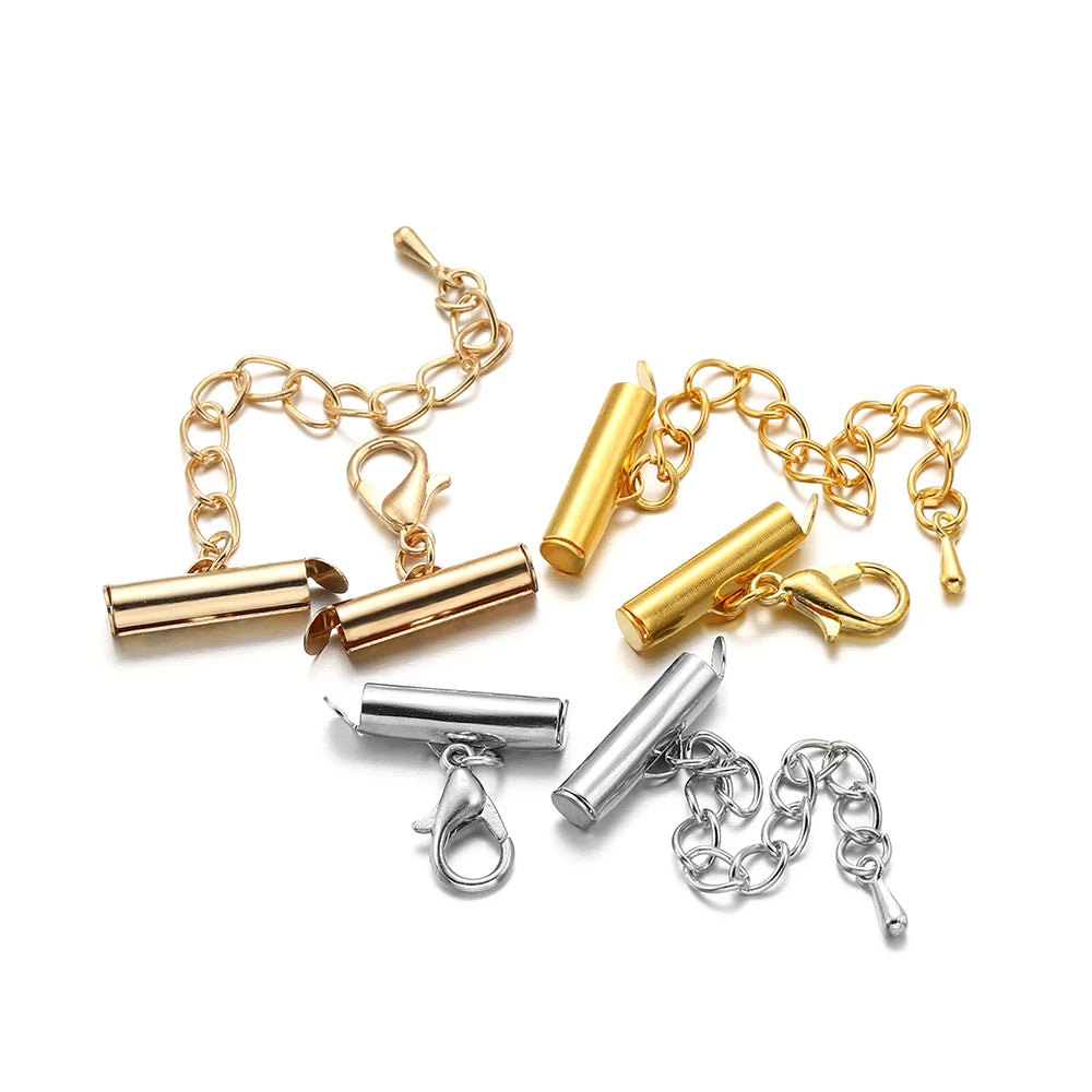 Crimp End Beads Slide End Clasp With Chain Buckles Tubes Slider End Caps Connectors for DIY Jewelry Making Accessories