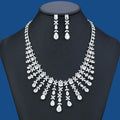 Elegant Luxury Two-Piece Water Drop Copper Set Shiny Zircon Tassel Necklace Earrings Classic for Weddings Bridal Parties