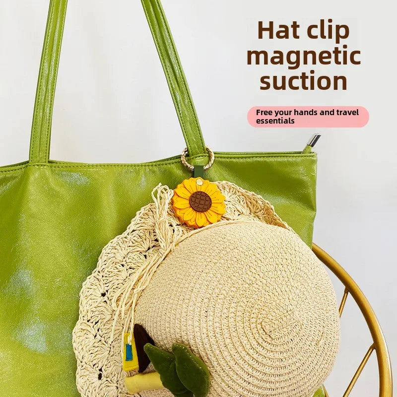 Travel Gift Original In-Stock Strong Magnetic PU Leather Hat Glasses Storage Clip Exquisite Bag Hanger Green Leaf Flower Pendant