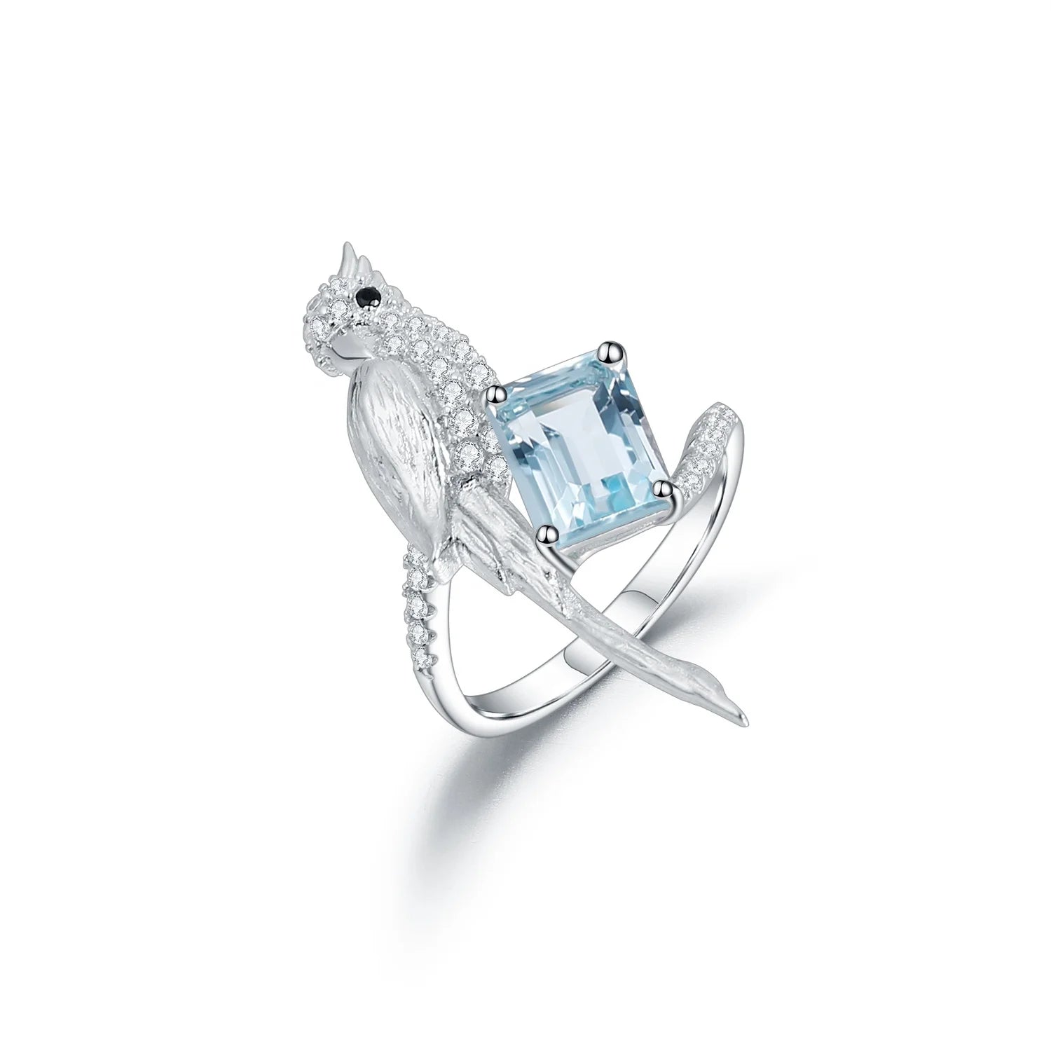 Abiding 925 Sterling Silver Natural Sky Blue Topaz Gemstone Fashion Bird Animal Jewelry Rings Women