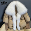 JANEFUR New Fashion Fur Trim Down Jacket Women Winter Goose Down Coat With Fox Fur Collar