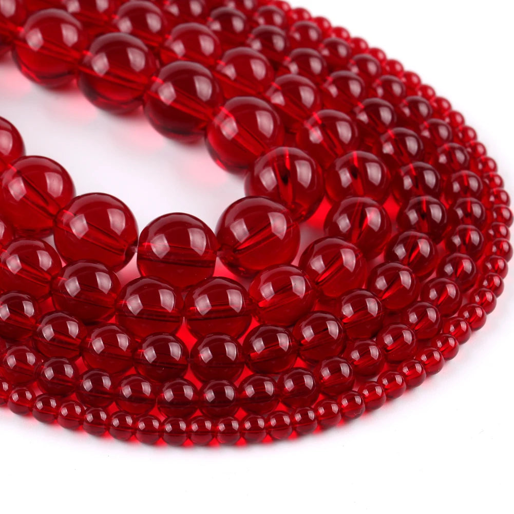AsVrai U 4mm-12mm Garnet Red Glass Crystal Beads Round Loose Charms Stone Beads for Jewelry Making Findings DIY Bracelet Crafts