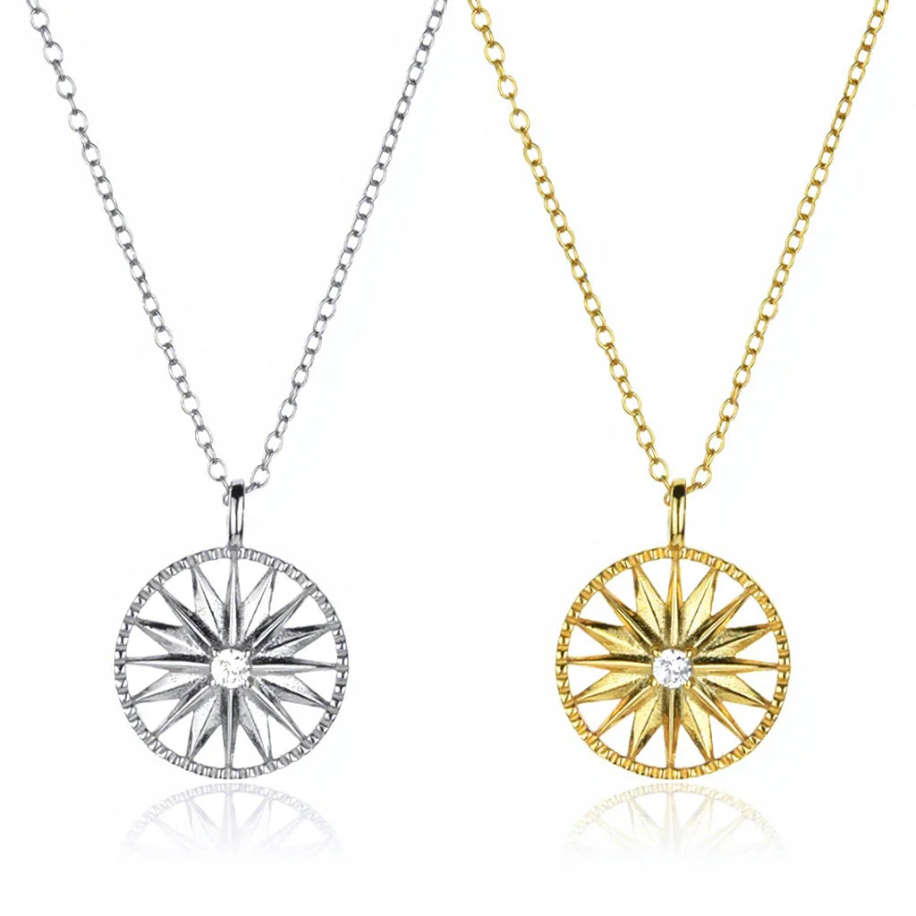 FUAMAY 925 Silver Octagram Star Pendant Necklace Adjustable Rope Chain with Zircon Stone for Wedding or Gift