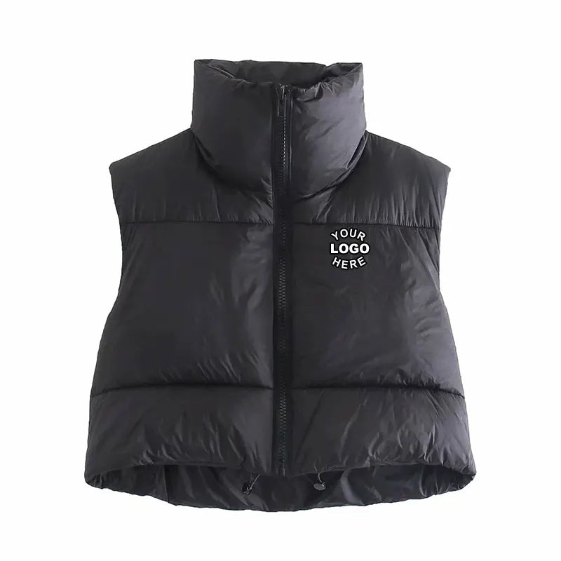 Custom Manufacturer Wholesale Sleeveless Gilet Bubble Quilted Jacket Coats Stand Collar Cropped Puffer Vest for Women