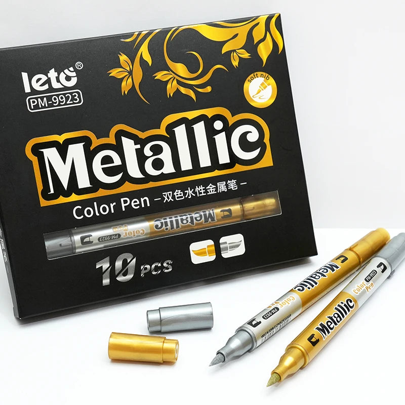 Dual Tip Metallic Markers Gold Silver Paint Pens 0.7mm Fiber Nib Permanent Markers for DIY Card Making Art Craft