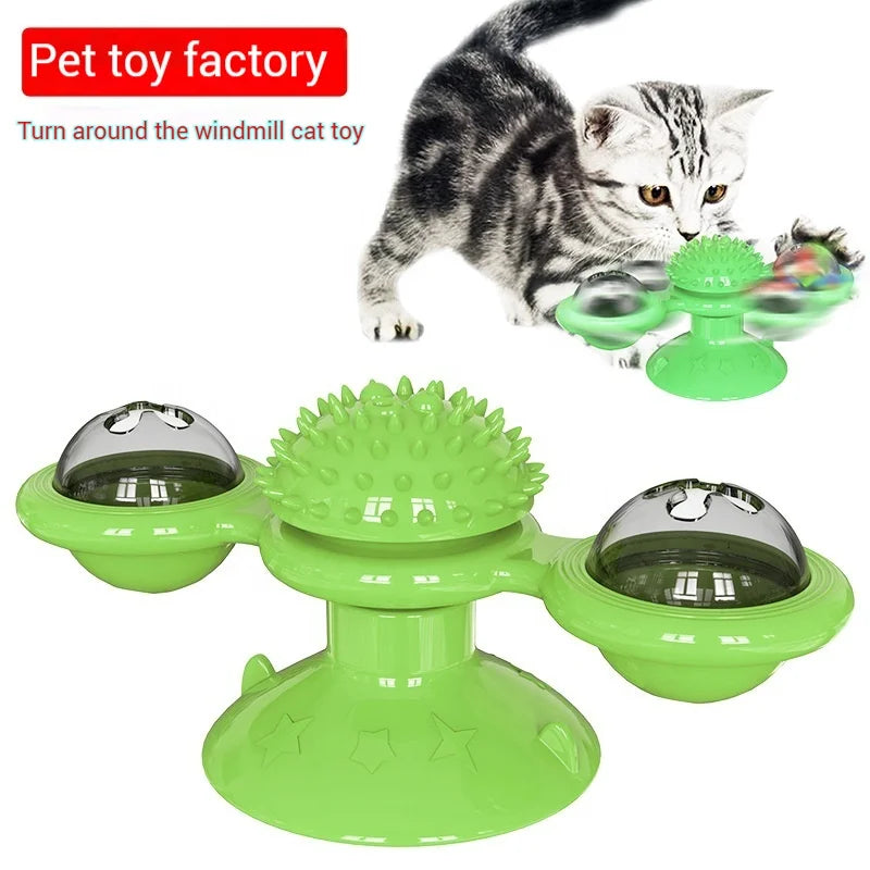 Hot Selling TPR Material Spinning Windmill Toy for Cats Glowing Mint Suction Cup Toy Self-Indulgent Biting Toy Simple Style