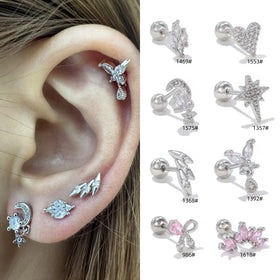 Zuola Fashion Jewelry Screw Ear Piercing Stud Earring Women Stainless Steel 18K Gold Plated Geometric Crown Zircon Earrings