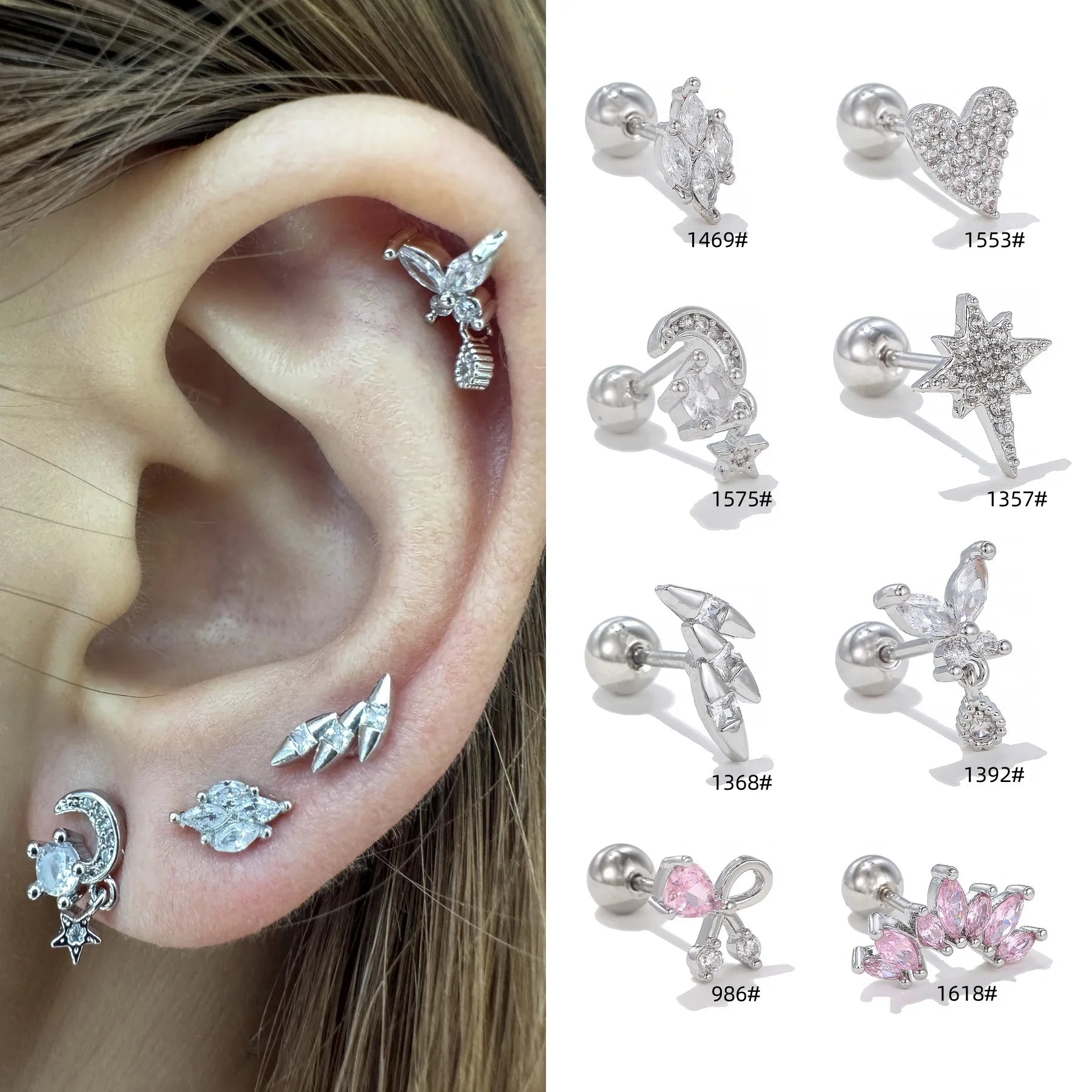 Zuola Fashion Jewelry Screw Ear Piercing Stud Earring Women Stainless Steel 18K Gold Plated Geometric Crown Zircon Earrings
