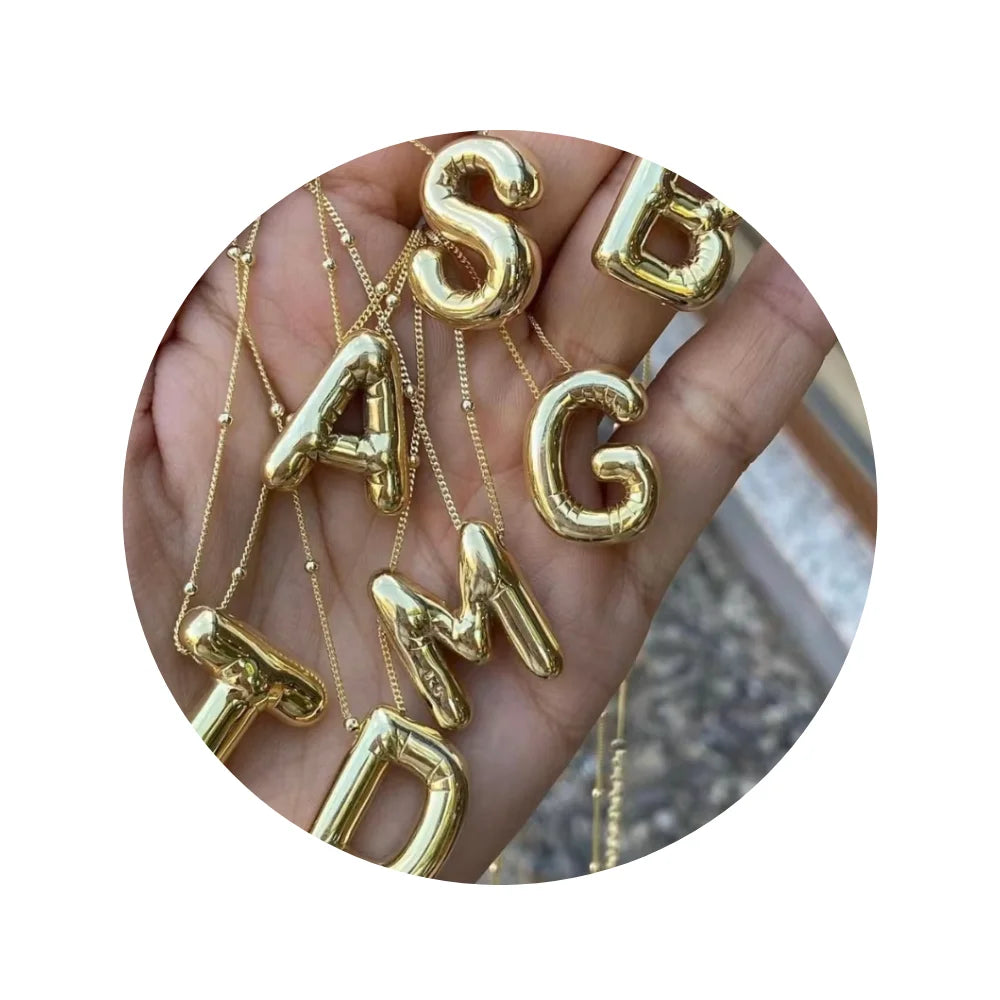2023 New Arrival Fashion 18K Gold Minimalist Simple Chunky Big Collare 26 Custom Alphabet Bubble Balloon Initial Letter Necklace
