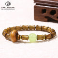 JD Gems National Style Buddha Bead Bracelet Bamboo Joint Shape Green Sandalwood Jade Spacer Beads Bracelet with Running Ring