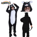 Wholesale 2023 New Plus Size Thermal Flannel Sleepwear Winter Spring Warm Onesie Adult Animal Pajamas Black Cat