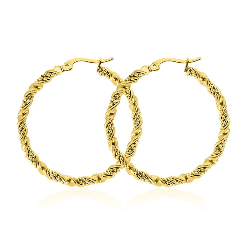 Statement Jewelry extra Large Stainless Steel 18k Gold Plated Twisted Hoop Earrings for Women
