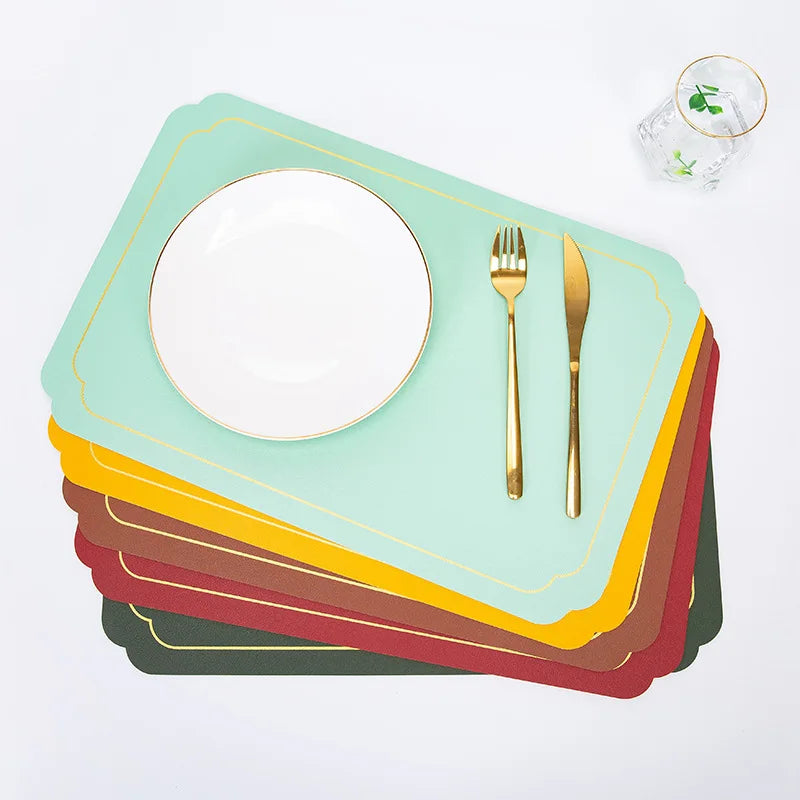 Ychon PU Leather Heat Resistant Placemats Non-Slip Dining Table Mat Blue Table Mats Waterproof Place Mats