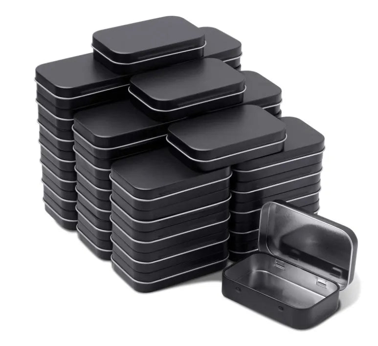 Custom Printing Empty Black Rectangular Hinged Metal Tin Box Portable Food Grade Metal Tin Gift Box with Foam Insert