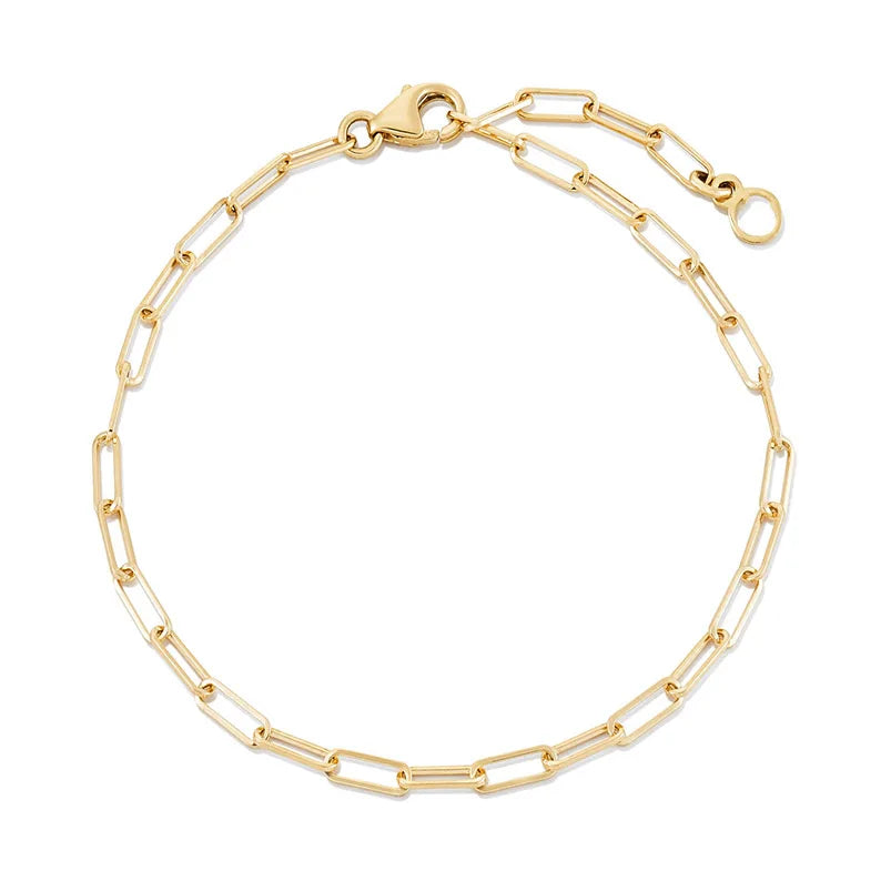 Gemnel Hot Selling 925 Silver 18k Gold Rectangle Paperclip Chain Anklet Boyfriend Bracelet