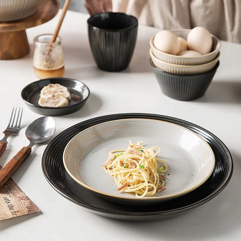 Vintage Ceramic Dinner Plate Dessert Steak Sushi Salad Pasta Serving Tray Rice Soup Noodle Bowl Home Restaurant Dinnerware Set