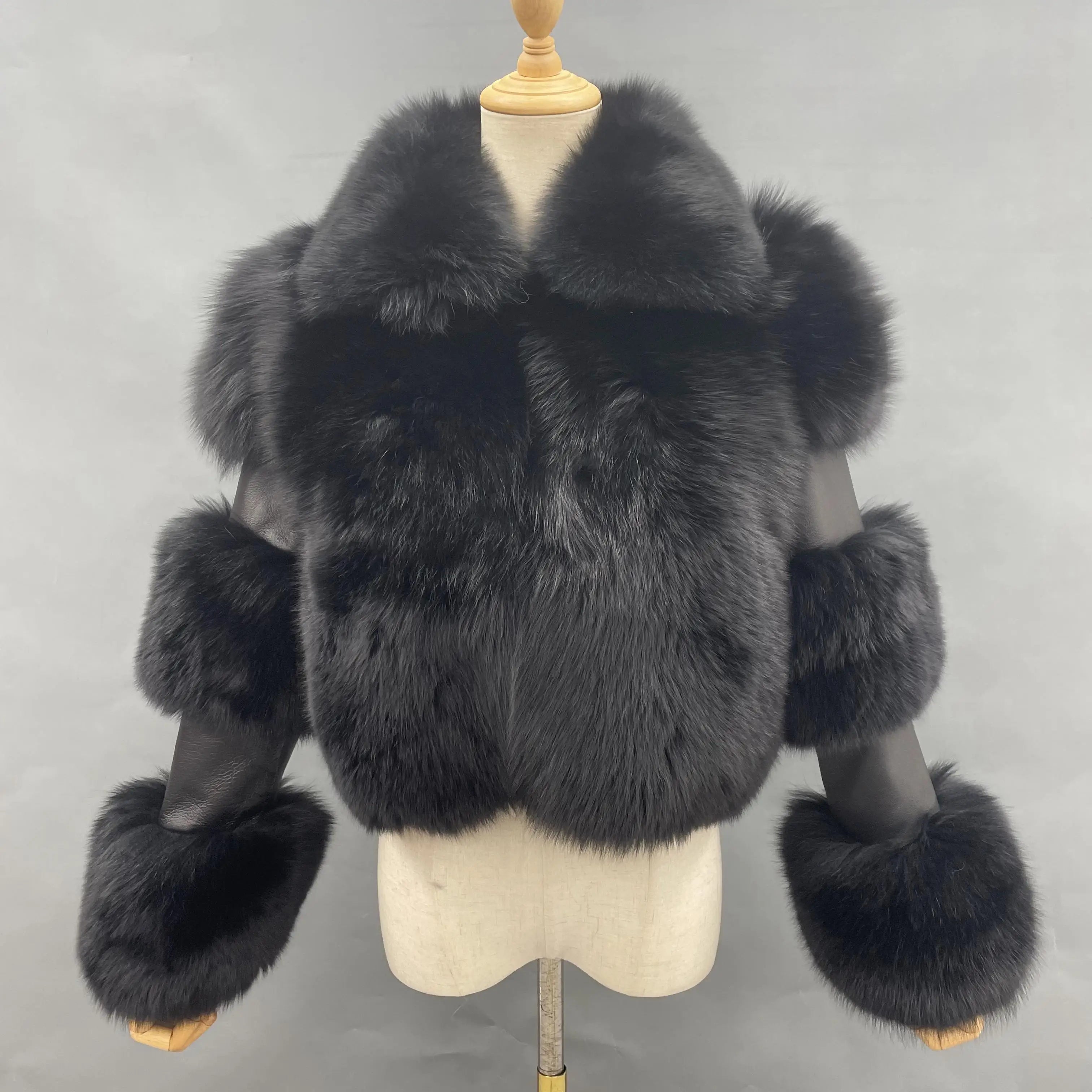 Top Quality Women Fashion Luxury Leather Coats With Fur for Ladies