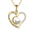 Luxury Jewelry 14k Gold Engraved I Love You to the Moon and Back Cubic Zircon Heart FreshWater Pearl Necklace