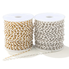 3mm Size Diameter 2024 New Arrival Diy Jewelry Gold Plated Stainless Steel Pearl Beaded Chain
