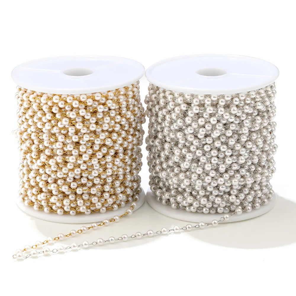 3mm Size Diameter 2024 New Arrival Diy Jewelry Gold Plated Stainless Steel Pearl Beaded Chain