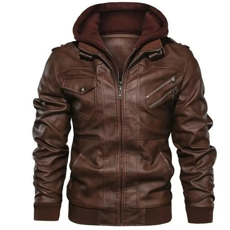 New Fashion Male Street Wear Winter Zipper Jacket With Hood Mens PU Leather Biker Jacket