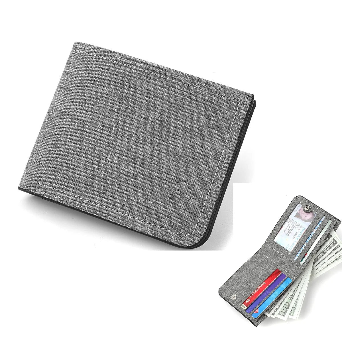 2025 New Fashion Large Capacity Canvas Soft Card Wallet with Zipper Bag for MenThin Card Holder Case Coin Purse for Student