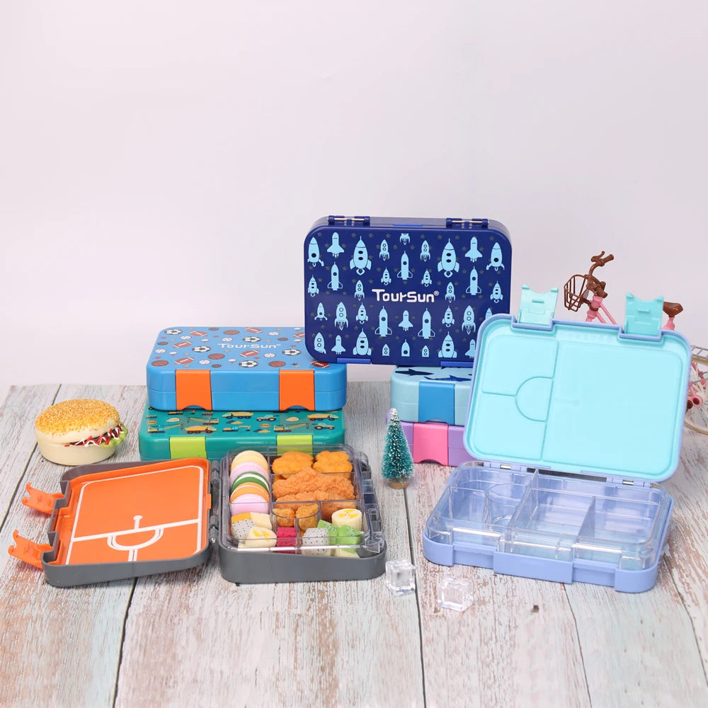 Tritan Material 6 Compartment Leakproof Bento Box Heatable Rectangle Shape Children's Lunch Container Back to School Supplies