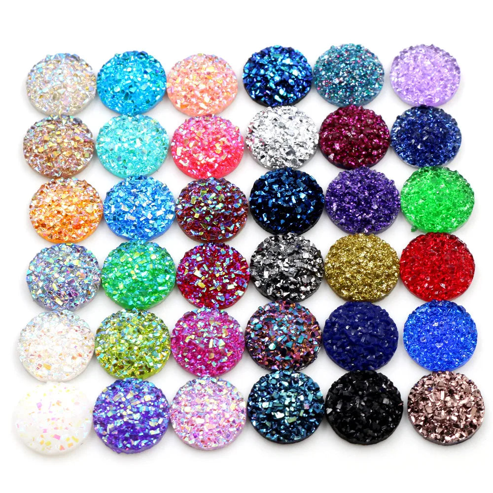 Fashion 40pcs/lot 8mm 10mm 12mm  Mix Colors Druzy Natural Stone Convex Flat Back Resin Cabochons Jewelry Accessories Supplies