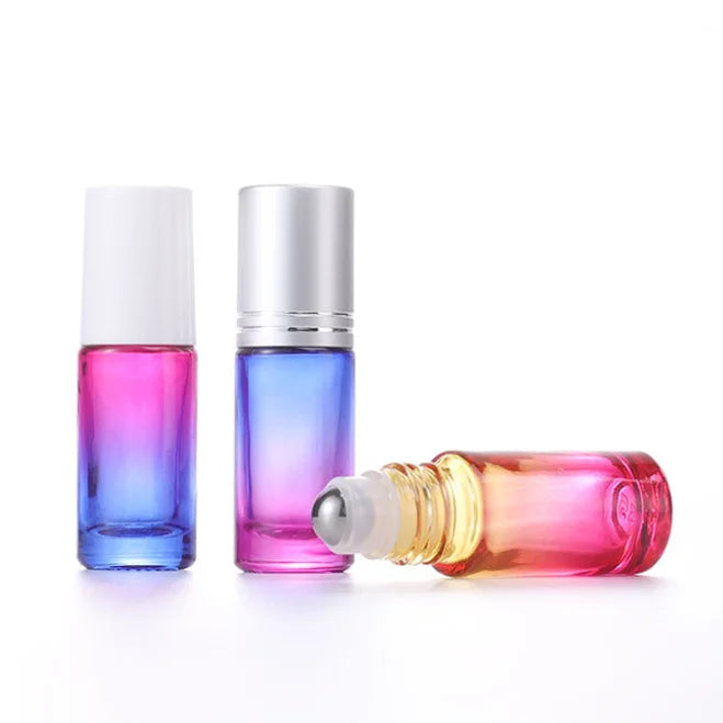Good Quality Empty Perfume Roll on Container 5ml 5colors Gradient Glass Essential Oil Roller Bottle