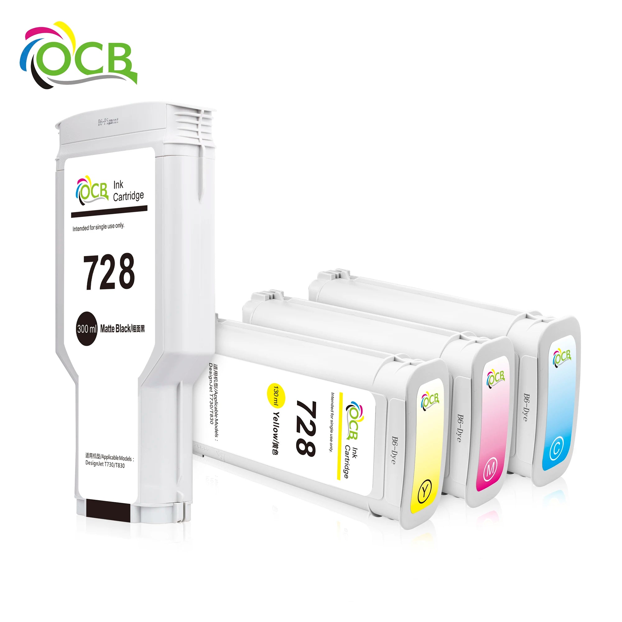 OCBESTJET 300ML and 130ML for HP 728 Ink Cartridge Full With Ink With Chip for HP DesignJet T730 T830 Printer