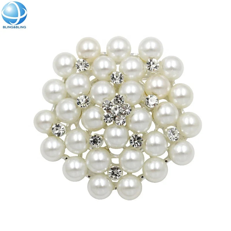Custom White Pearl Brooches Metal Rhinestone Brooch Pins Women Suits Accessories