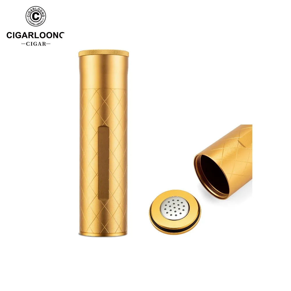 CIGARLOONG Wholesale Metal Cigar Tube Travel Cigar Humidor Case Jar Box With Digital Hygrometer Round Cigar Storage Tube