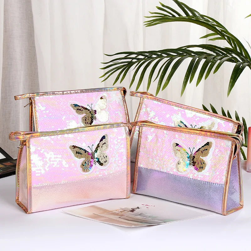 New Creative Butterfly Sequin Brush Cosmetic Storage Bag Portable Fashion Ladies Cosmetic Bag Fresh Wash Bag