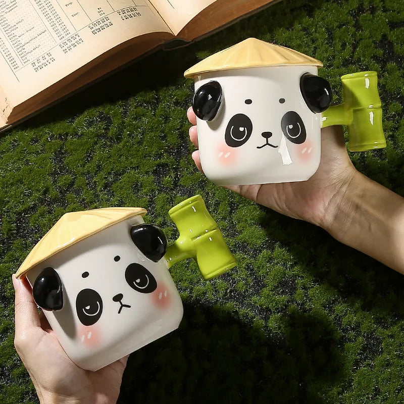 380ml Ceramic Panda Mug Cute Expressions Perfect Home Use Souvenir Cup Coffee Tea Travel-Friendly Built-in Spoon Logo