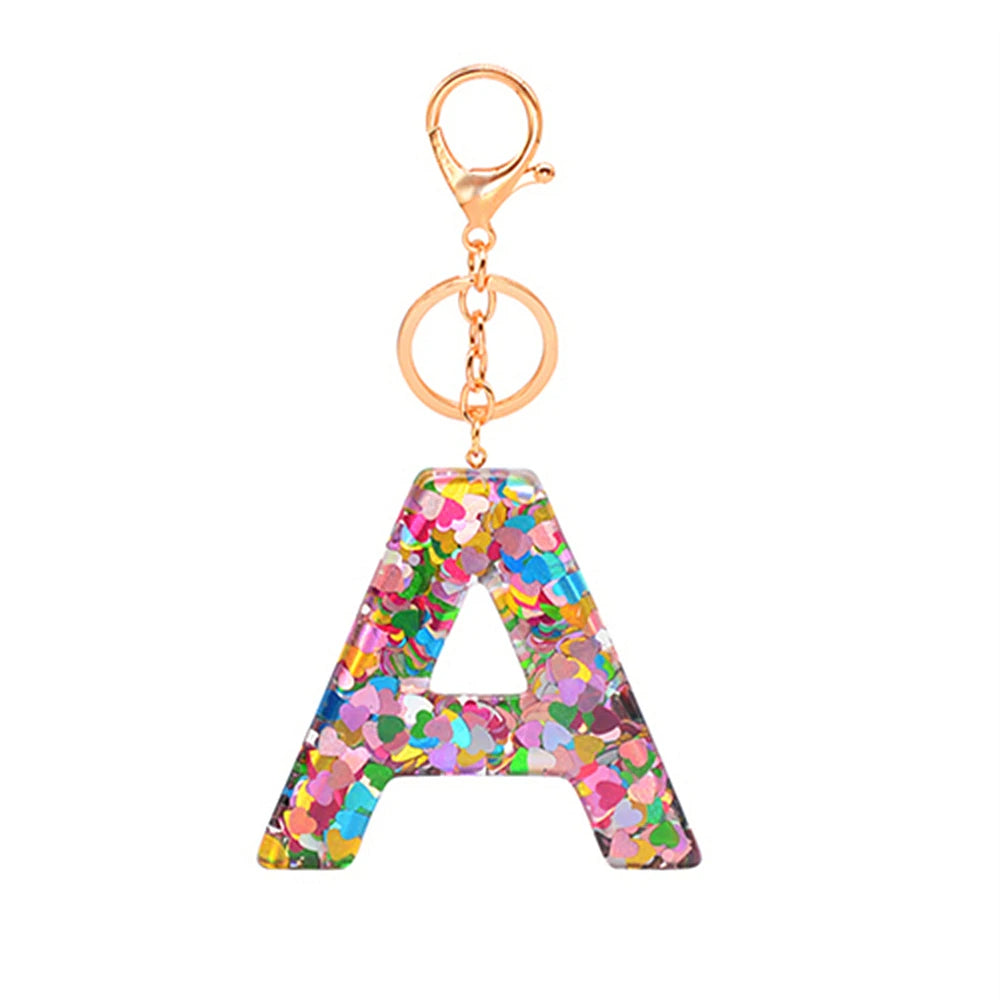 Great Price New Letter Keychains Colorful Love Heart Sequins Resin Key Chain English Alphabet Keyring  Hot Sale on Line