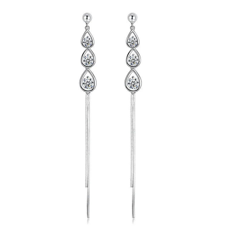 ZHILIAN Stud Earrings 925 Sliver Multi-layer Cubic Zirconia Long Tassel Drop Earrings for Women Party Wear