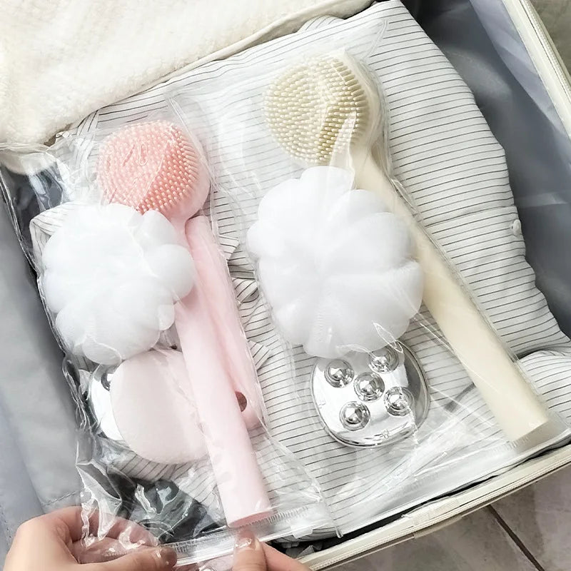 4 in 1 Back Brush Long Handle Shower Scrubber Cleaning Brush Back Scrubber for Cleaning Body Exfoliator Massage Bath Brushes
