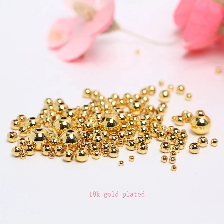 2/3/4/5/6/8/10mm 14k Rose Gold Silver Golden Spacer Bead Brass Loose Metal Beads DEE.LUN Brand Bracelet Necklace Jewelry Making