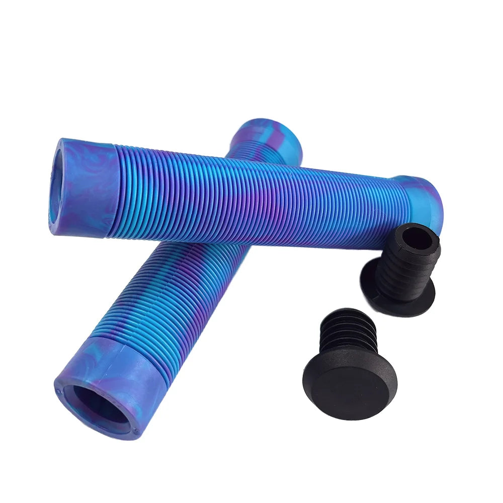Huoli BMX Bike Handlebar Scooter Grips Pro Stunt Non-Slip Super Soft TPE Close/Open End Blue Purple Color 145mm