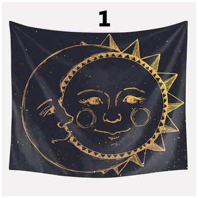 Logo Custom Golden Sun Moon Tarot Tapestry Wall Hanging Psychedelic Witchcraft Mysterious Abstract Art Dormitory Home Decor